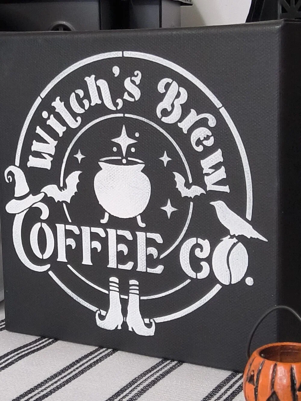 Witches Brew Coffee Co Painted Canvas Sign 6x6 Halloween Coffee Bar Stencil Art